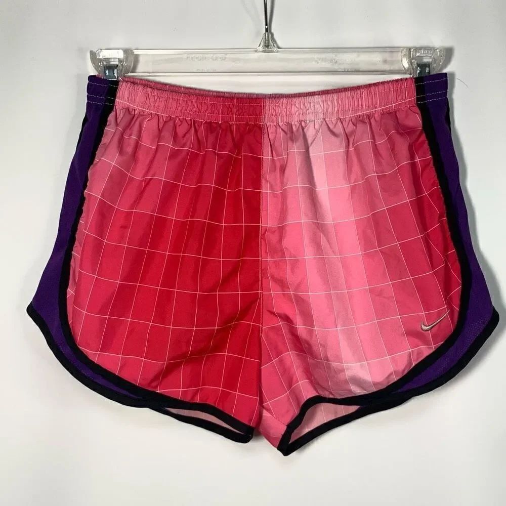Nike Dri-Fit Women's Plaid Lined Athletic Shorts Pink Black Purple Size Medium